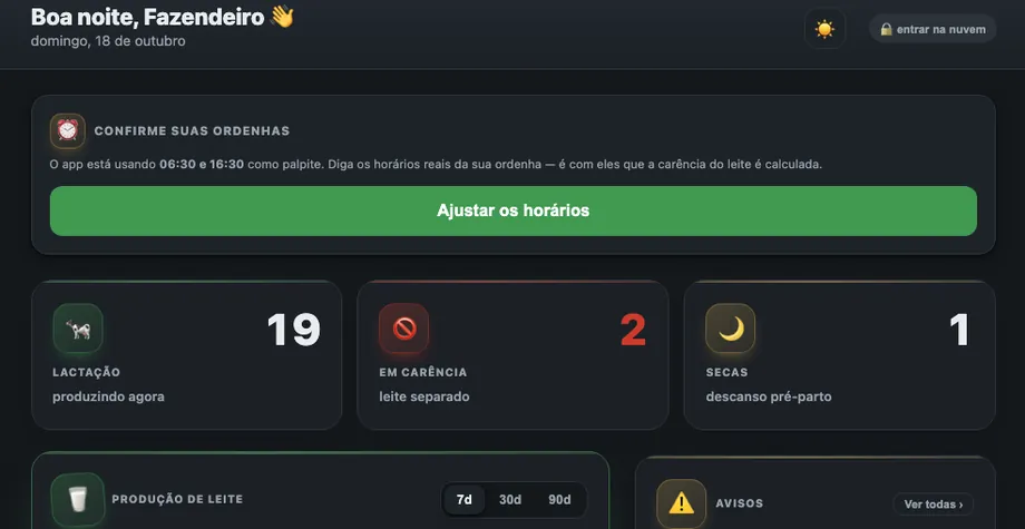 Tela do MilkSync